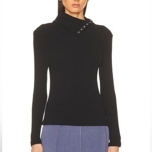 Enza Costa Sweater Knit Split Collar Long Sleeve Top